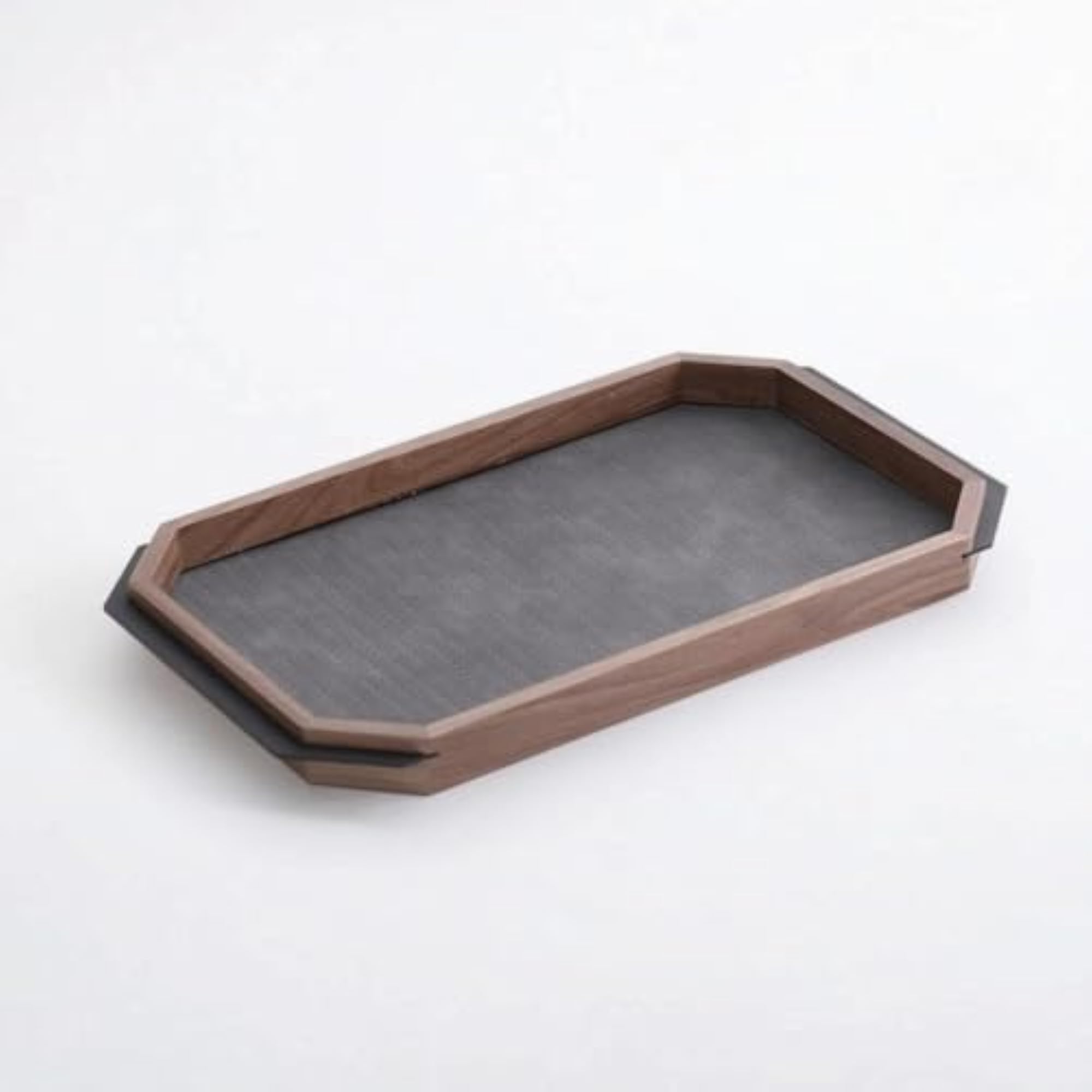 Sleek-Profile Walnut Tray with Leather Inset