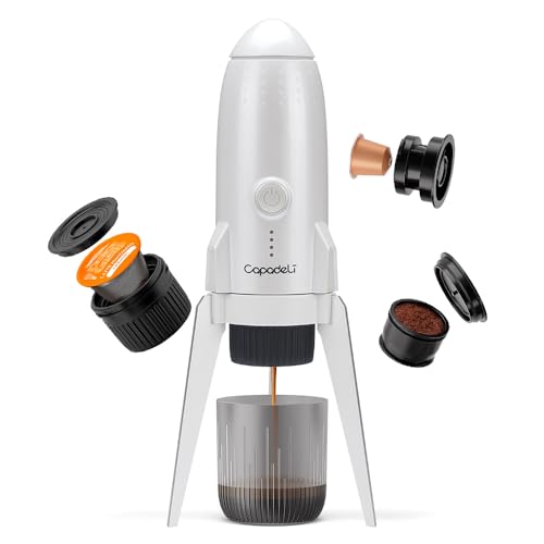 3 in 1 Portable Espresso Machine On the Go, Self-Heating Electric Espresso Maker, 19 Bar Mini Coffee Maker For Travel Camping & Hiking For Ground Coffee & NESPRESSO/DolceGusto Pod, Bright White