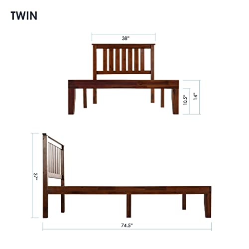 Mellow Marley 14 Inch Solid Wood Platform Bed with Paneled Headboard, Espresso, Twin