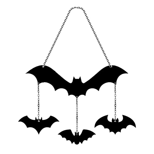 Chauve-Souris métal Logo métal Vent Carillon Halloween décoration Jardin décoration extérieure décoration Pendaison de crémaillère Gi Ft Lampe Design Plafond (Black, One Size)
