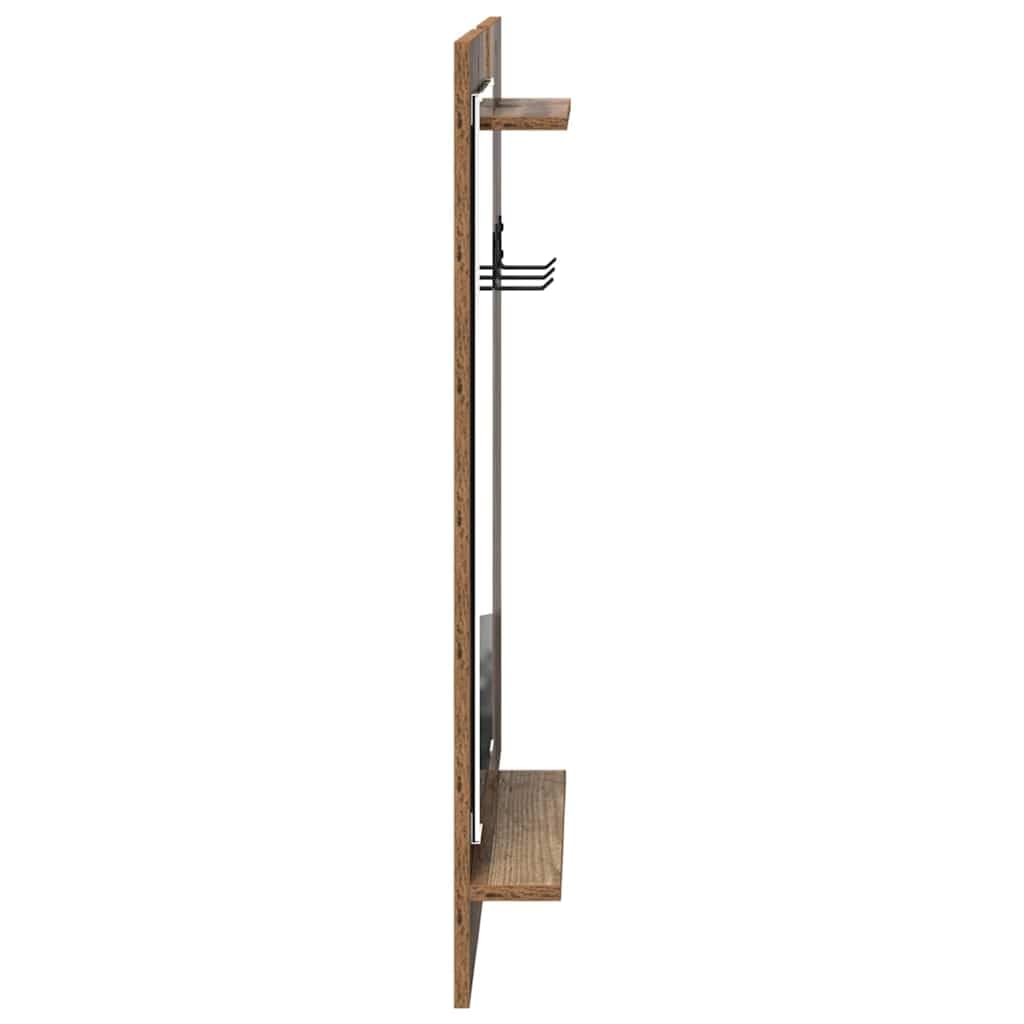 Wandregal Kleiderständer Altes Holz 70x10x90cm Holzwerkstoff mit Haken und Ablagebrett Modernes Design für Flur Eingangsbereich und Wohnzimmer