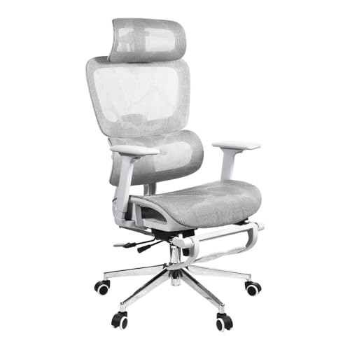 Silla ergonómica de Oficina de Malla con reposabrazos Ajustables, Respaldo Alto, Soporte Lumbar y Capacidad de Carga de 200 kg. Silla ergonómica con Ruedas para el hogar y la Oficina, Gris