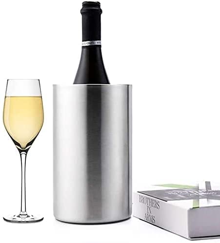 Habiba Cubeta de Hielo Cubitera de Acero Inoxidable, cubetas de Hielo de Doble Pared para Enfriador de Botellas de Vino Blanco, Cerveza aislada, Mantiene el Hielo congelado por más Tiempo Durable