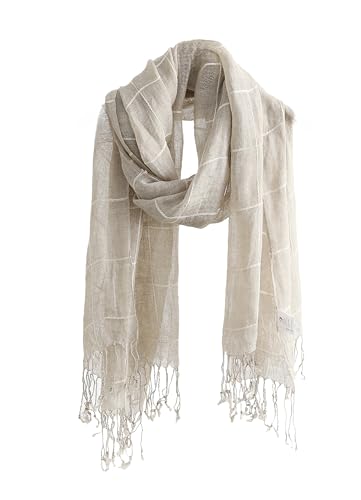 Jeelow Lightweight Summer Scarf Light Shawl Wrap Linen Feel Scarves For Men And Women, Linen Khaki Plaid, One size