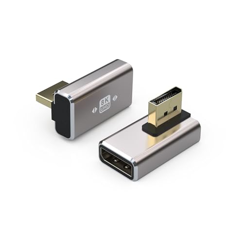 SOMDARHK 8K Displayport Adapter 270 Degree 2 Pack for Gaming, DP Connector Right Angle Male to Female DP L Shape Extender, Compatible with Monitor Laptop