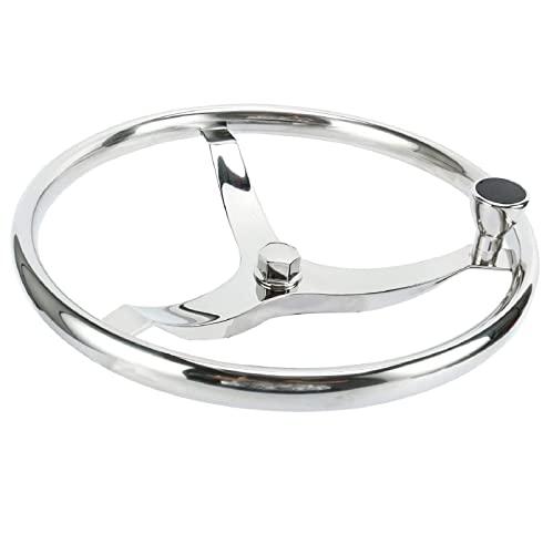 YaeMarine Stainless Boat Steering Wheel 3 Spoke Sports Steering Wheel Marine Steering Wheel 13-1/2" Dia with 1/2" Nut and 7300S1 Turning Knob
