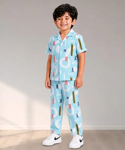 Image of 3BROS Unisex Pure Cotton Short Sleeve Kids Night Dress for Boys & Girls Nightwear /Sleepsuit /Sleepwear /Loungewear Night Suit for Boys and Girls Top and Pyjama Combo Set