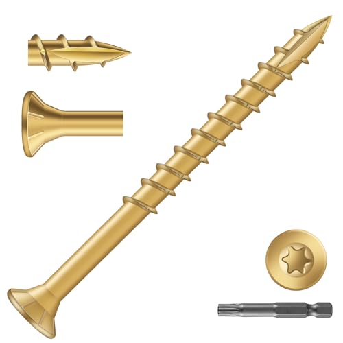 Image of #10 x 2-1 /2 inch Deck Screws (71Pcs) 1lb. Exterior Wood Screws. Carbon Steel, Tan, Flat Head, Rust Resistant epoxy Coated, with T25 Star Bit