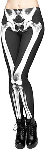 Aventy Women'S Girls Fashion Digital Print Stretch Leggings Full-Length Black White Skeleton Bone Skull Tights Pants thumb #1