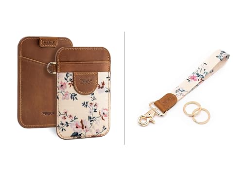POCKT Slim Card Holder Wallet + Wrist Lanyard for Keys Bundle for Women | Bloom