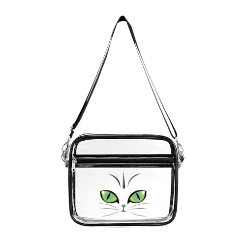 Green Cat Eyes Large Crossbody Bag Clear Stadium Bag Anti-Theft Side Shoulder Bags Messenger Bag with 2 Compartments