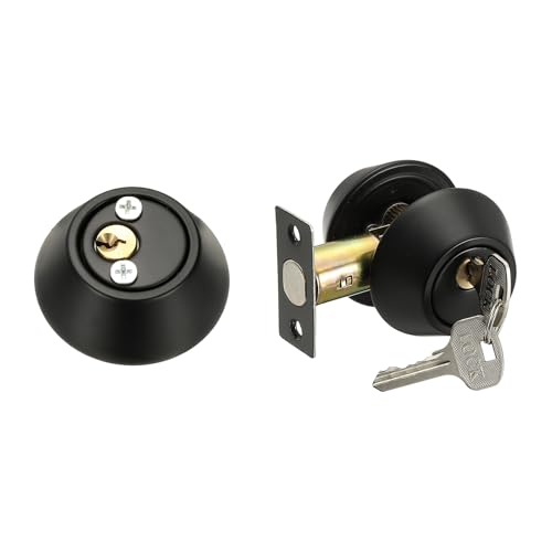 sourcing map Keyed Alike Double Cylinder Deadbolt Door Lock Round Entry Both Side Door Lock for Door Thickness 1.2-2 Inch (Black, Pack of 1)