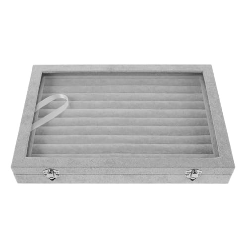VILLCASE Coperchio Trasparente in Vetro Per Scatola Porta Gioielli Contenitore Per Anelli in Velluto Espositore Per Orecchini Bottone Organizer Per Gioielli Grande Custodia Protettiva Per c
