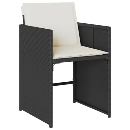 Image of 12-Piece Patio Dining Set with Black Poly Rattan and Cream White Cushions, Outdoor Furniture for Garden and Terrace, Durable Weather-Resistant Seating with Steel Frame