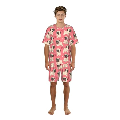 Pijama de carlino para hombre camiseta cuello redondo ropa de dormir transpirable