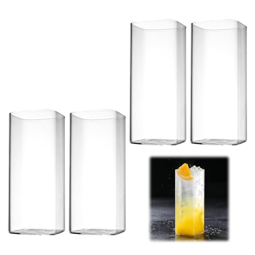 ZRUEWOT Lot de 4 verres à eau transparents de 400 ml Verres à long drink Carrés et élégants Pour eau jus bière boissons cocktails mojito et boissons...