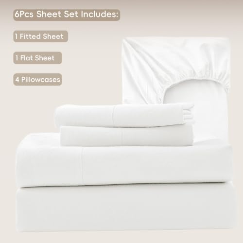 Image of MooMee Sheet Set 100% Washed Cotton Linen-Like Extra Deep Pocket Queen | Relaxed Linen-like Texture. Soft, Breathable & Lightweight Comfort. 15-19 inch Extra Deep Pocket with All-around Elastic