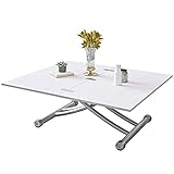 ▶ Alta calidad: la mesa de centro elevable adopta un tablero de MDF de grado E1, que es respetuoso con el medio ambiente y no tiene un olor peculiar. La superficie es lisa, con papel de triamina pegado, que es resistente al desgaste y resistente a los arañazos; el marco de hierro en forma de "X" tiene buena estabilidad.