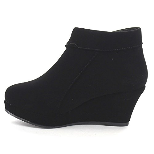 Beston Lucky Top Stella-6K Children Girl's Platform Wedge Heel Fold Over Ankle Booties Black 3 #TOP3