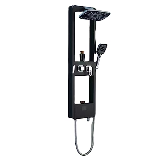 Juego de ducha con almacenamiento termostático, cabezal de ducha con pantalla digital inteligente para el hogar, mesa de almacenamiento ampliada de doble capa, ducha de agua (Black hot and cold)