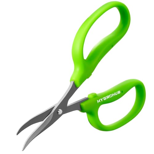 Garden Scissors, 6in Pruning Shears Snips Non-stick Coated Sharp Steel Blades - Gardening Tools Garden Shears for Plants Herb Flowers in Grow Tent and Hydroponics, Curved Blade