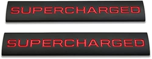 Image of 2pcs Metal Supercharged Emblem Car Logo Premium Auto Badge Rear Trunk Sticker Side Fender Decal (Black&Red)