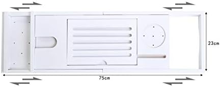 woodluv Luxury Extendable Bath Tub Caddy Tray with Tablet Phone Slots, Candle Mug/Cup Holder, Bathroom Organiser, Extra Soap Holder - White