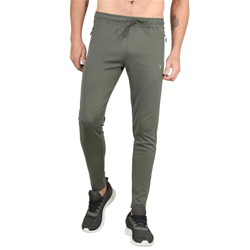Image of TECHNOSPORT Men's Slim Fit Track Pants with Zip Pockets, ELASTO Plus Quick Dry Stretchable Lightweight Lower for Gym Running Yoga and Sports