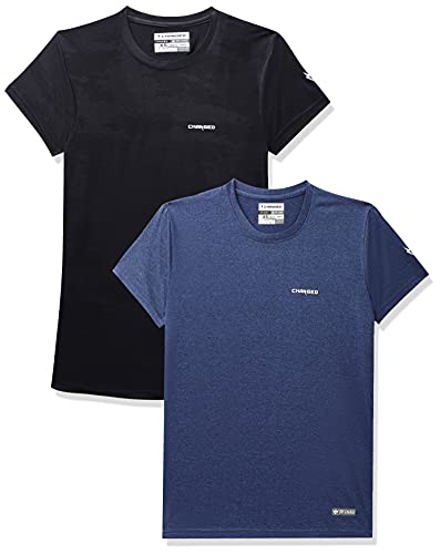 Charged Active-001 Camo Jacquard Round Neck Sports T-Shirt Black Size Xs And Charged Brisk-002 Melange Round Neck Sports T-Shirt Indigo Size Xs