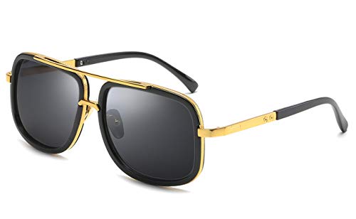 Eyerno Retro Aviator Sunglasses For Men Women Vintage Square Designer Sun Glasses(Black)