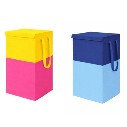 Image of Extra Large Laundry Bag 75 Liter, Foldable Fabric Laundry Basket with Lid & Carry Handles for Clothes Storage (2, pink blue)
