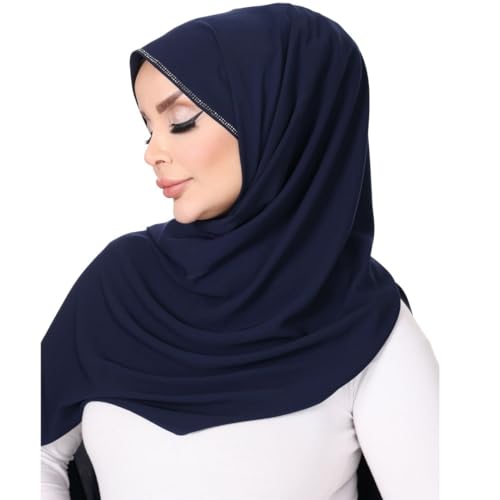 Rhinestone Decorated Hijab Head Scarf, Black with Crystal Embellishments3