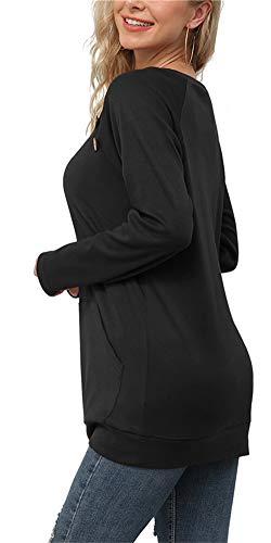 Yincro Women's Casual Long Sleeve Tunic Tops Fall Tshirt Blouses with Pockets (Botton-up Black, 3XL)