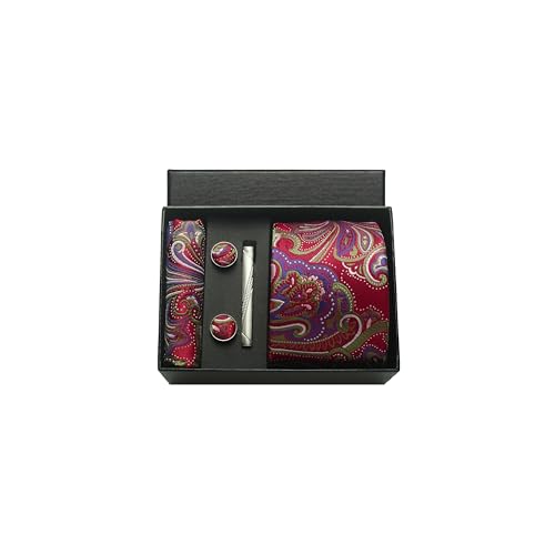 Image of Paisley Floral Mens Tie Formal Necktie Pocket Squares Ties Clips Cufflinks Classic for Men Set