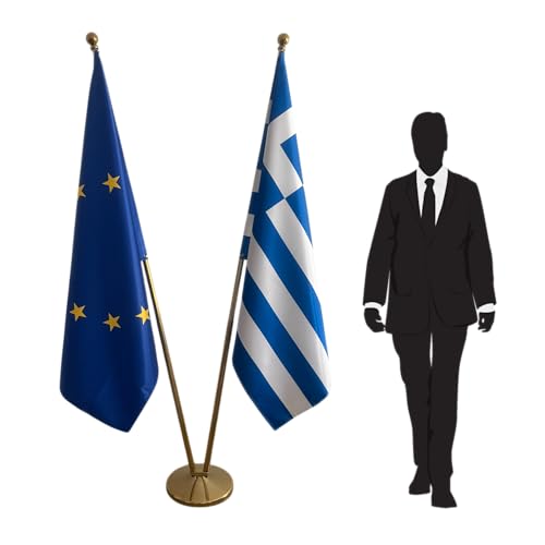 Drapeau Grèce et UE avec mât pour administration publique et conférence