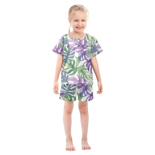 ALAZA Green Palm Leaves Pajamas Short Sleeve 2 Piece Sleepwear Top and Bottom Pajama Set Unisex3