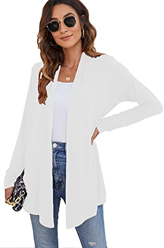 Ladlop Womens White Cardigan Lightweight Summer Open Front Cardigan Sweaters Basic Loose Beach Cover Up Dusters (White, Xl) #TOP3