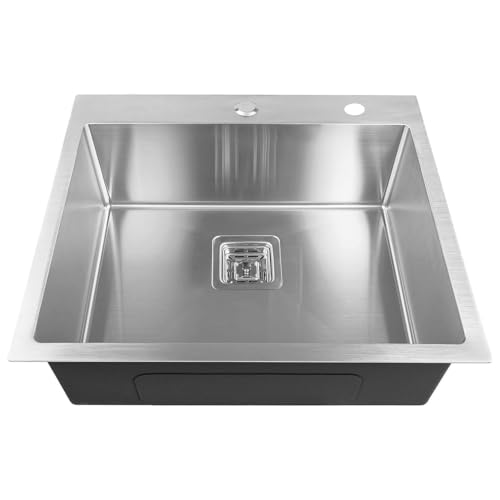 Image of CROCODILE 24x18 Inch 304 Grade Stainless Steel Handmade Kitchen Sink | Single Bowl with Tap Hole Provision, Heavy Duty, Anti-Rust, Sound-Dampening Sink for Modern Kitchens