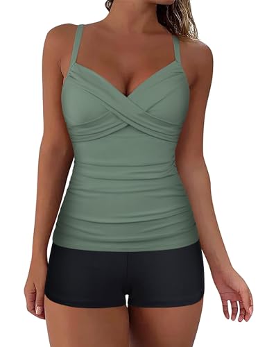 9 Best Tankini with Underwire and Tummy Control: Top Picks for a Flattering Beach Look (2026)! 9 Hilor Women's Underwire Tankini Bathing Suits Tummy Control Swimwear Supportive Swimsuits Built in Bra Army Green 10