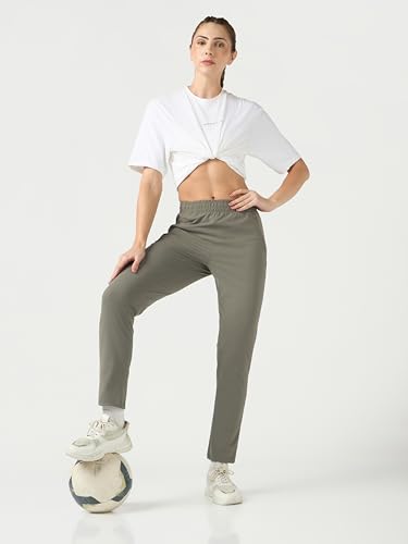 Image of TECHNOSPORT Women's Regular Fit Mid Rise Solid Track Pant with Antimicrobial, Stretchable for Gym, Workout & Sports and Regular Use