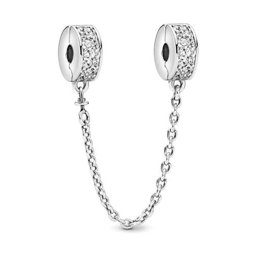 Rimgoris 925 Sterling Silver Sparkling Pavé CZ Safety Chain Charm