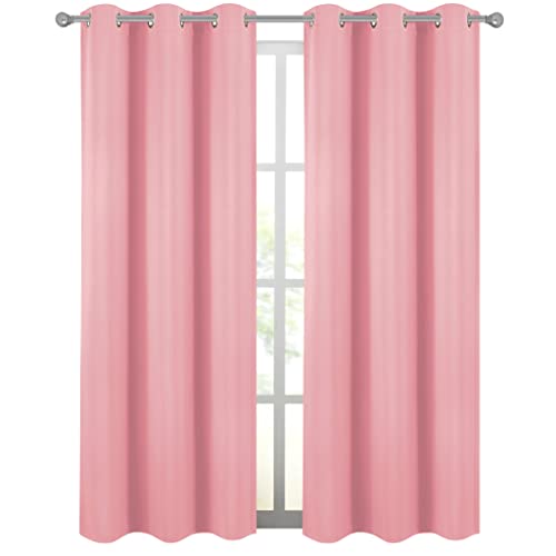 Diraysid Pink Blackout Curtains for Bedroom Thermal Insulated Grommet Room Darkening Curtains Drapes, 42 x 84, 2 Panels