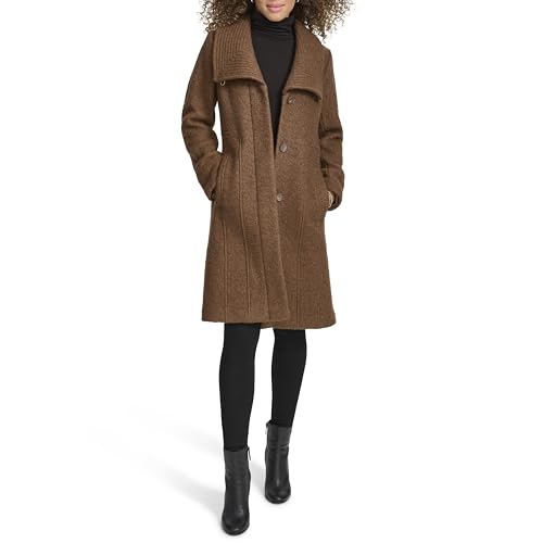 Kenneth Cole Women's Pressed Boucle Wool Coat with Oversized Wing Collar