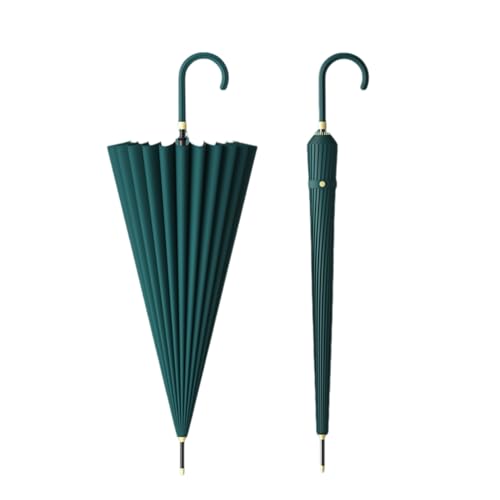 JDJUBOA Large Stick Umbrella with Leather Hook Handle 45 Inch - Automatic Open Classic Golf Umbrellas Windproof 24 Ribs - Curved Handle Business Umbrella Cane for Gentlemen red(Dark Green)