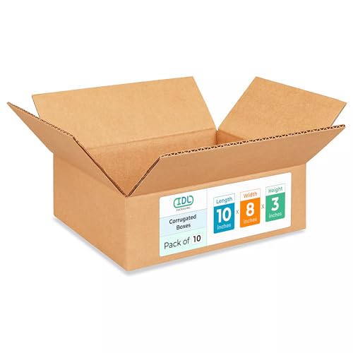 Medium Moving &amp; Shipping Boxes 10x8x3 inches (10-Pack) - Extra Strength 200 lb vs Regular - Corrugated Packing Box, Made in USA - Corrugated Box - Heavy Duty Shipping Box by IDL Packaging