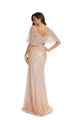 Mermaid Prom Dress Floor Length Formal Dress Deep V-Neck Wedding Guest Dress with Sequin 20242