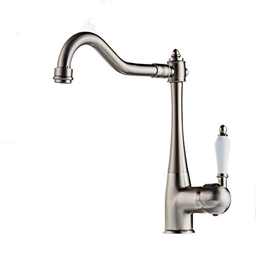 ALBAD Bathroom Faucets for Sink 1 Hole, Kitchen Sink Faucet with Single Handle and Pop Up Drain Deck Mount Faucet Set Brushed Nickel
