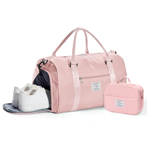 Image of Gym Bag Womens Mens with Shoes Compartment and Wet Pocket Travel Duffel Bag for Women for Plane Sport Gym Tote Bags with Toiletry Bag Waterproof Weekend Overnight Carry on Bag Hospital Holdalls