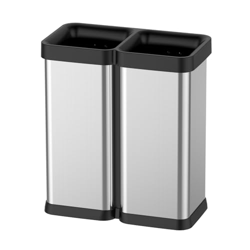 Image of Fashionwu 60L /16 Gallon Kitchen Trash Can, Double Compartment Open Top Lidless Trash Can, Stainless Steel Trash Can and Recycling Bin, Suitable for Kitchen, Office, Dining Room, Living Room