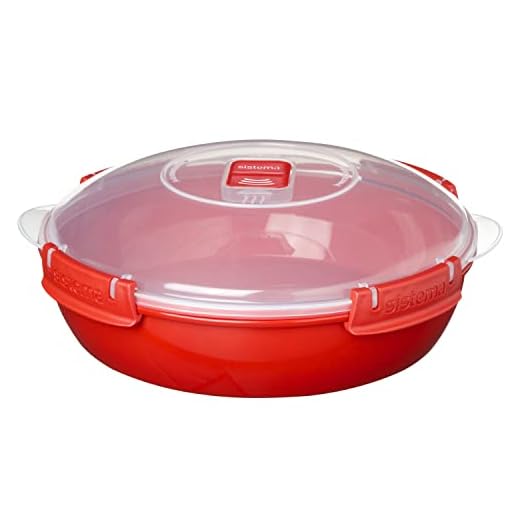 Sistema Micro-ondes Round Récipient alimentaire/Bol de cuisson | Cuiseur vapeur de 1,3 L | Rouge/Transparent